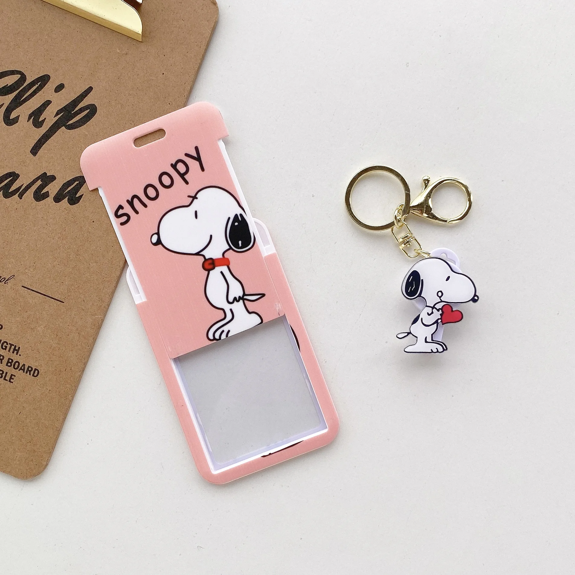 SNOOPY Charlie Keychain Anime Cartoon Couple Bag Pendant Key Ring Men Women Keychain Accessories Student Bus ID Door Card Case