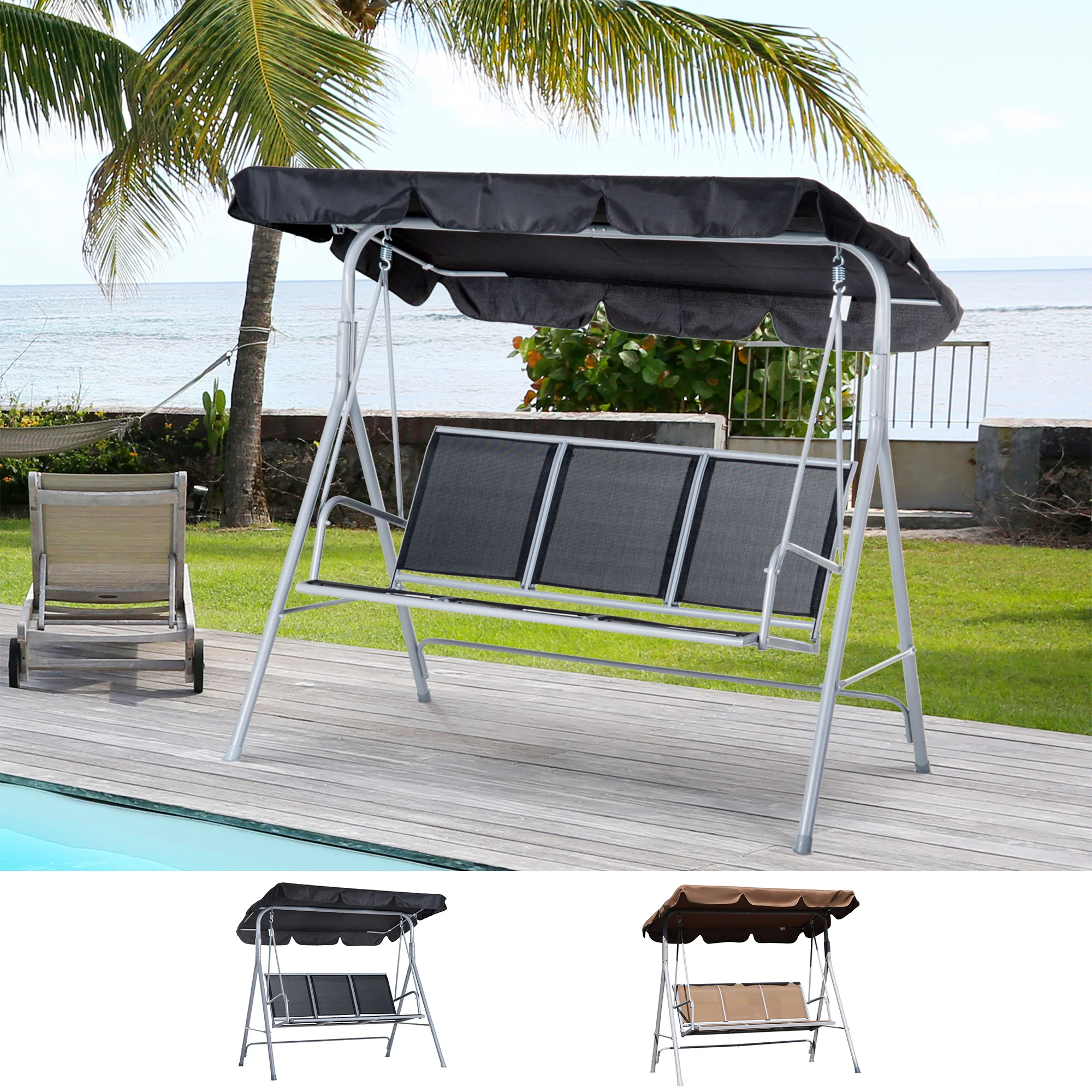 Outsunny Swing Swing garden 3 seater awning adjustable backrest breathable Metal frame load 240 kg 171x108x154 cm