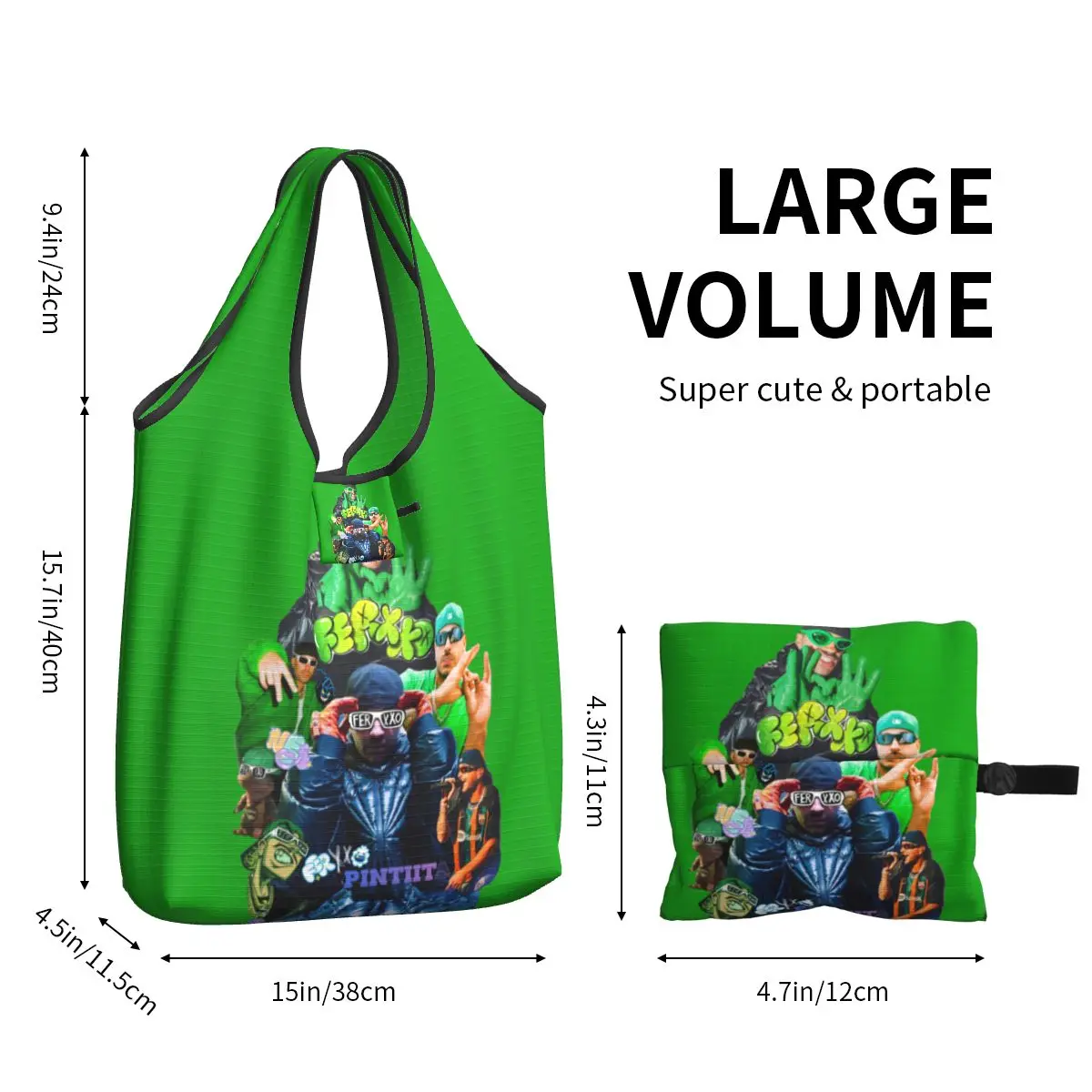 Durable Large Reusable Feid Ferxxo Collage Grocery Bags Recycle Foldable Heavy Duty Shopping Tote Bag Washable Lightweight