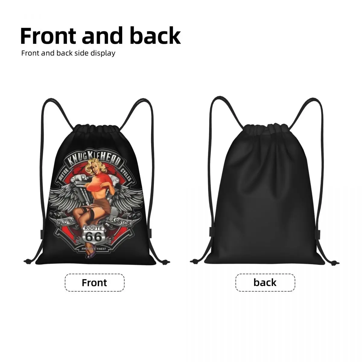 Mochila de cordão para homens e mulheres, Custom Route 66, Pin Up, Rockabilly Design, Gym Sport, Portátil, Highway Shopping Bag Sack