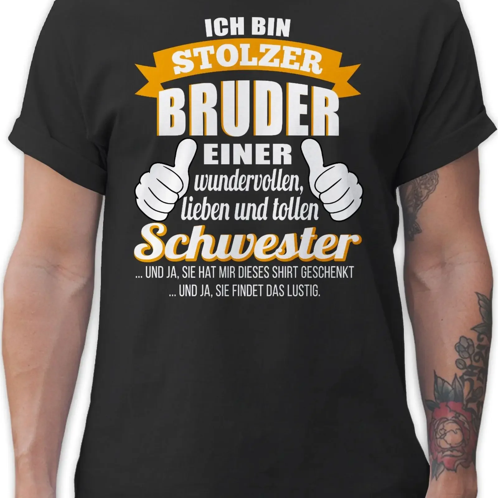 Camiseta T Shirtracer Ich bin stolzer Bruder, Presente para Irmãos, Ideia de Presente, Top Vintage Lavado e Elástico para Uso Diário