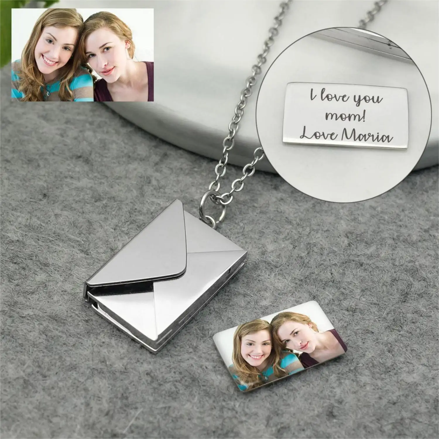 Custom Envelope Necklace Personalized Secret Message Locket Necklaces Pull-Out Photo Jewelry Gift for Women Mother's Day Gifts