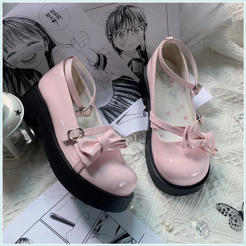

Japanese Simple Comfortable Women's Pumps Retro Mary Jane Single Shoes JK Uniform Girls Medium Heels French Patent Leather Shoes