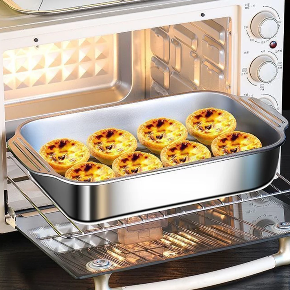 

Stainless Steel Baking Roasting Pan Nonstick Deep Rectangular Oven Tray For Lasagna Chicken Fish Heat Resistant Cookie