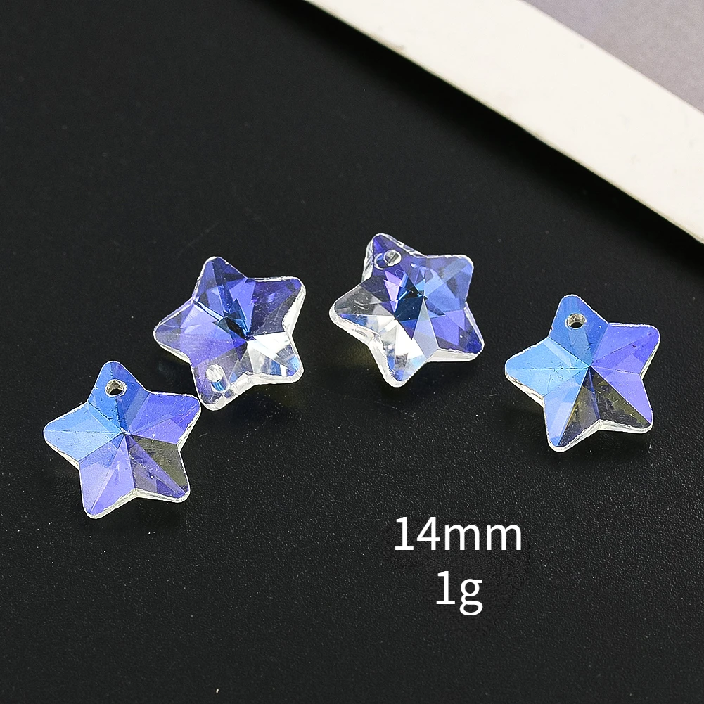 10pcs Crystal Pentagram Star Beads 14mm AB Color Single Hole Glass Bead Charm Sun Catcher Chandelier Light Curtain Accessories