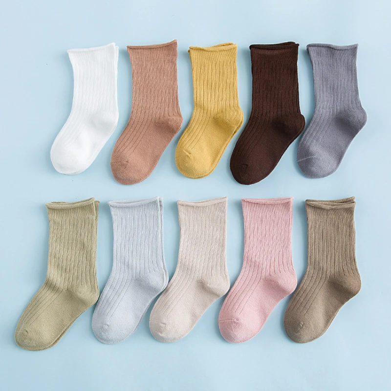 Chaussettes de lit en coton uni pour enfants, chaussettes chauffantes pour garçons et filles, vêtements pour enfants de 0 à 10 ans, hiver, automne,