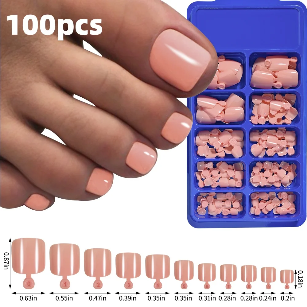 120 Stück/Box Französische Spitze zum Aufdrücken von Zehennägeln, rosa Farbsystem, quadratische Fußnägel, kurze Länge, glänzende Oberfläche, falsches Zehennägel-Set