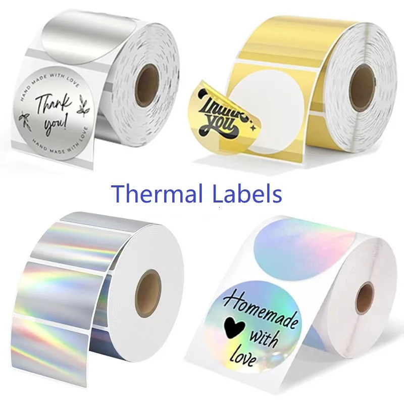 Thermische Laser Label Sticker Ronde Holografische Zilver/Goud Flash Dank U Sticker 50X50Mm Bedrukbare Transparante Afdichting Sticker