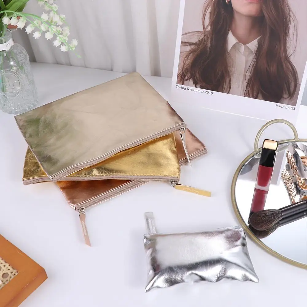 Borsa per cosmetici retrò Portamonete in PU luminoso Tinta unita Portamonete con cerniera stile coreano Portafoglio Custodia per auricolari Borsa per piccoli oggetti da viaggio
