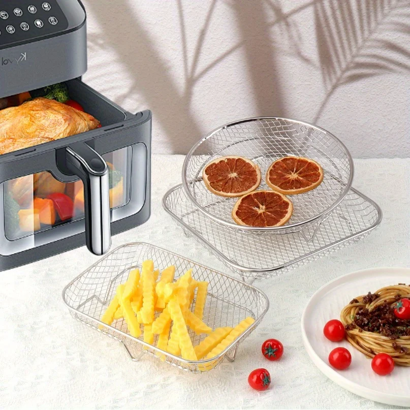 3/1Pc Air Fryer Accessories Kitchen Filter Rack Stackable BBQ Grill Rack Food Frying Basket Set Multipurpose Baking Cooking Tool