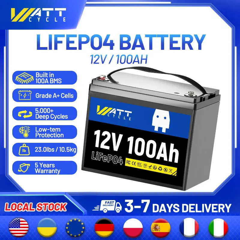 Wattcycle 12V 100Ah LiFePO4 Battery Group 24 Bulit-in BMS Rechargeable Batteries Wattcycle Lithium Iron Phosphate Battery Packs