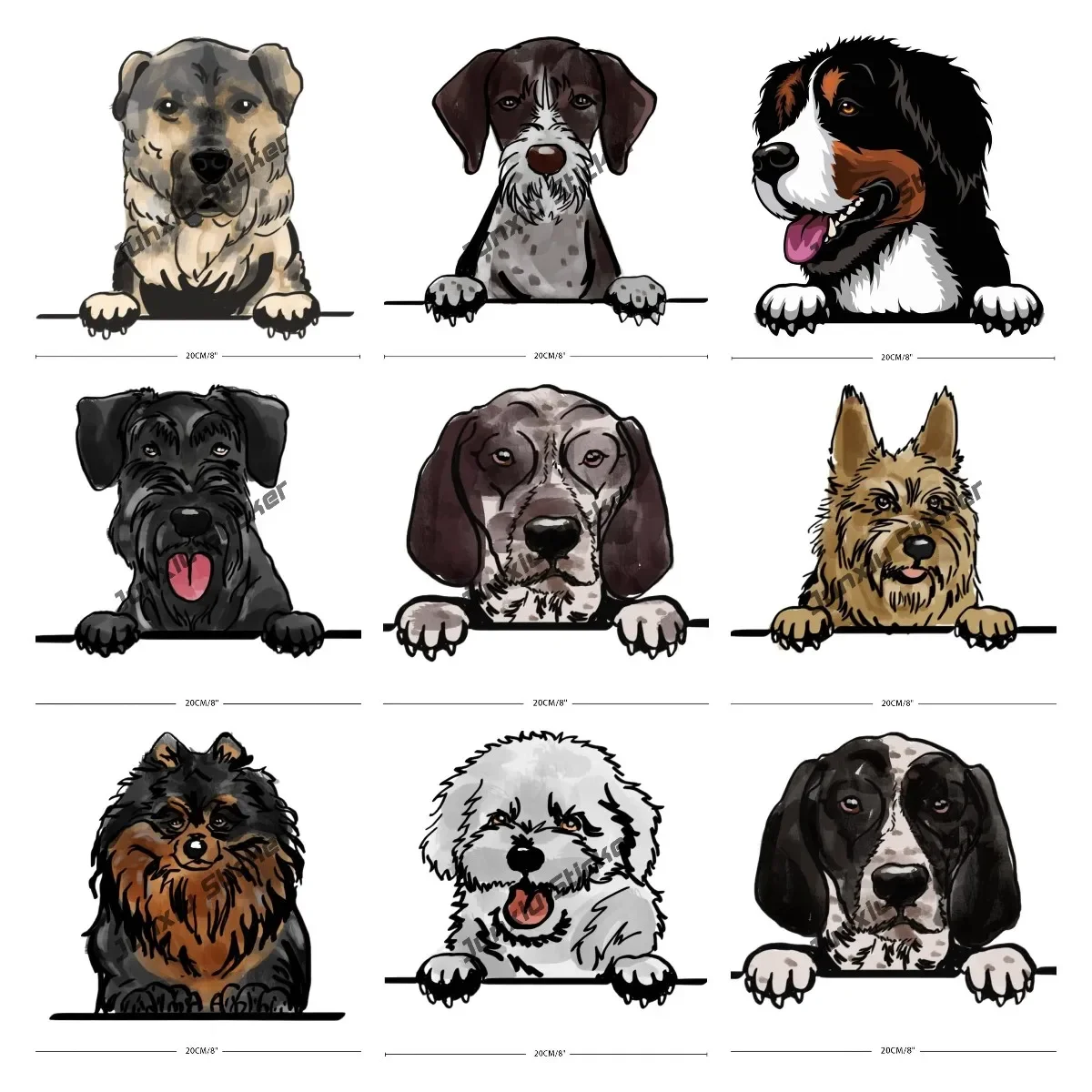 

Cartoon Dog Decal Watercolor Peeking Dog Car Decal Dog Mom Lover Dog Breed Sticker Car Window Decor Truck Window Bumper Sticker
