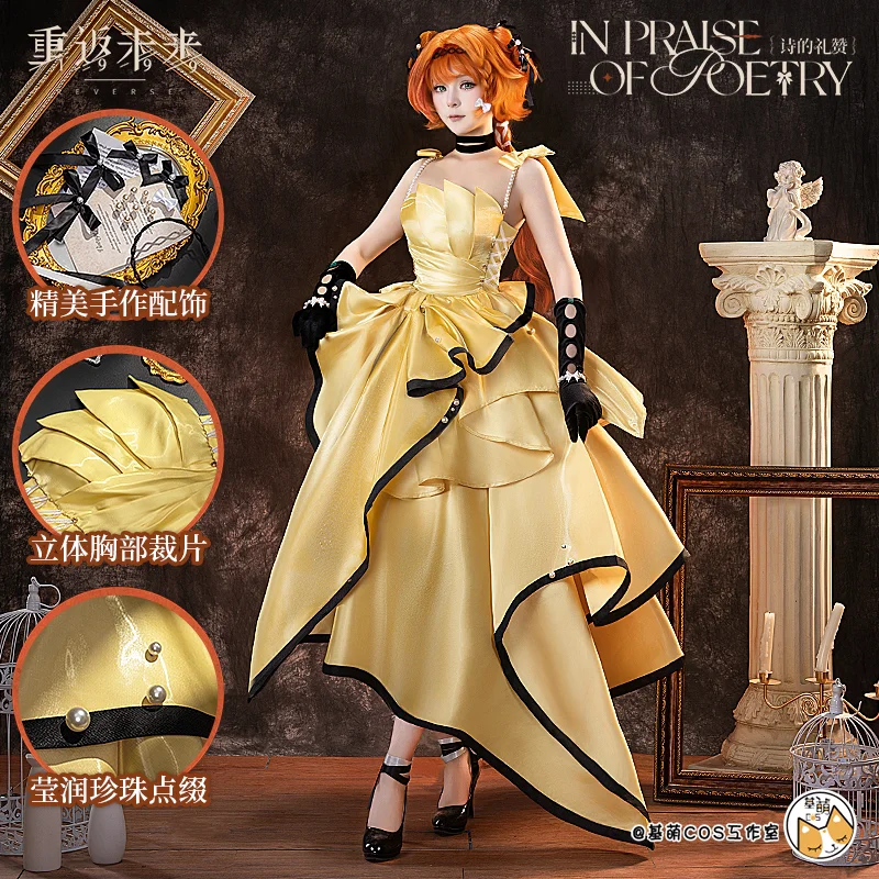 

Reverse: 1999 Sonnet In Praise of Poetry Cosplay Costume Yellow Dress Cosplay Outfit Full Set Party Role Play Clothing HCos