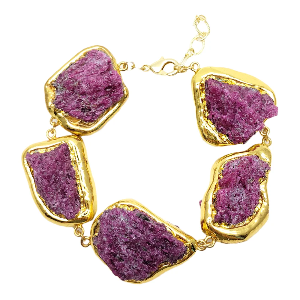 

YYGEM Natural 31x40mm Red Ruby Rough Raw Beads Cuff Bangle Bracelets