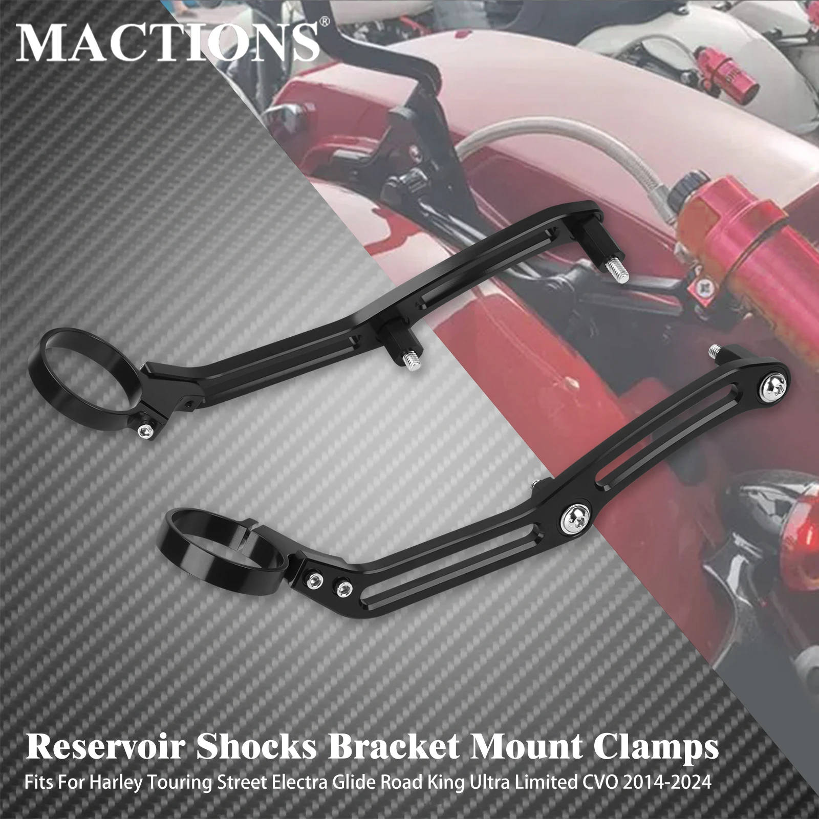 

Motorcycle Rear Shock Absorber Remote Reservoir Bracket Mount Clamps Black For Harley Touring Road King Electra Glide FLHX FLTRX
