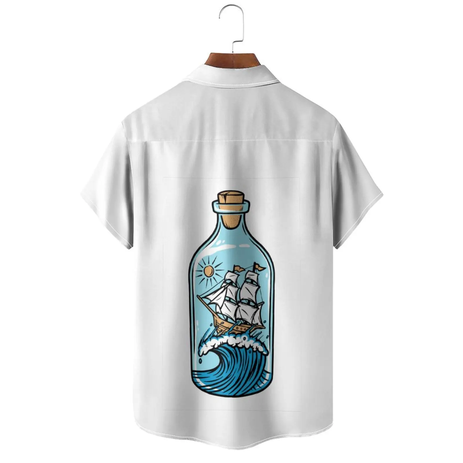 Bottle Fashion Quality Printing Summer shirt Novelty Design Painting Cartoon Ship Octopus Sea Whale Eu Size Tee Shirts