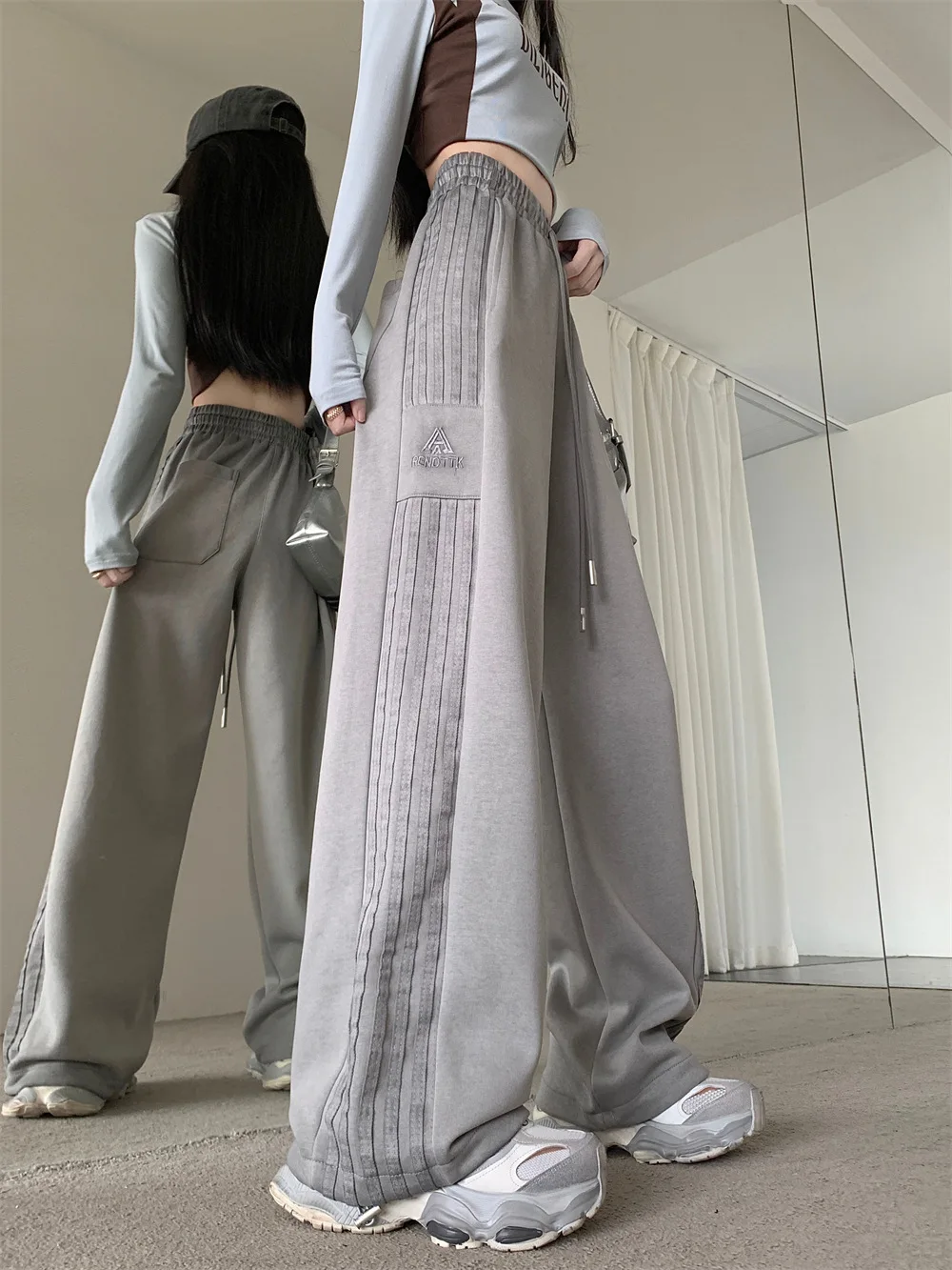 Pantalones Deportivos de Pierna Recta y Cintura Alta Estilo Americano para Mujer, Pantalones Deportivos Casuales a Rayas, Holgados y Adelgazantes, Novedad de Primavera y Otoño