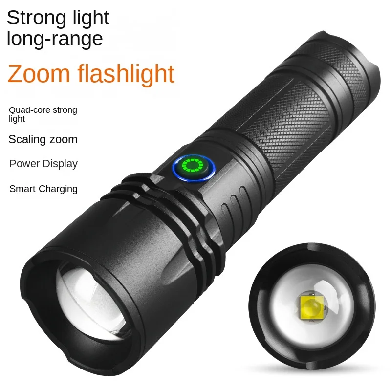 5pcs P50 Strong Light Flashlight Usb Charging Household Outdoor Camping Waterproof Lighting Zoom Strong Light