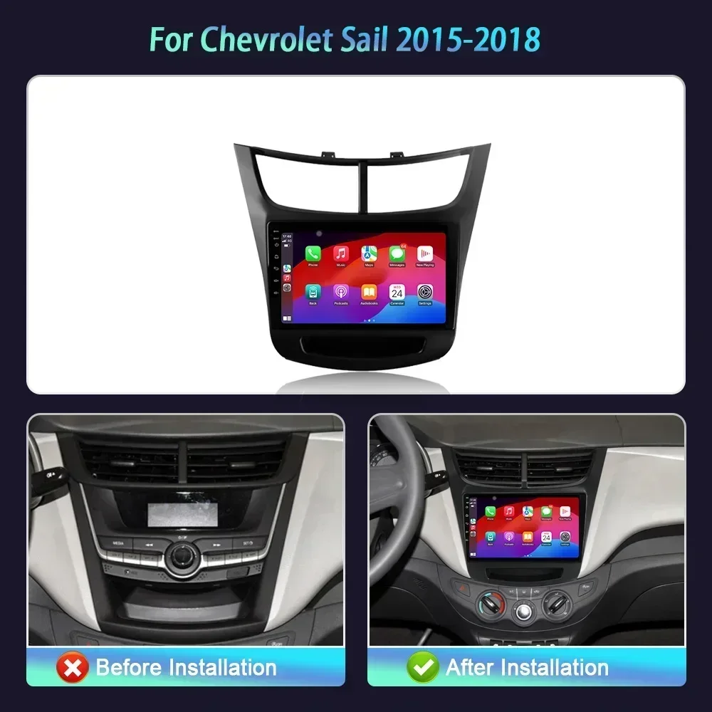 For Chevrolet Sail 2014-2018 Android 14 Car Radio 5G Wireless Bluetooth Carplay Navigation 4G GPS Stereo Multimedia Touch Screen