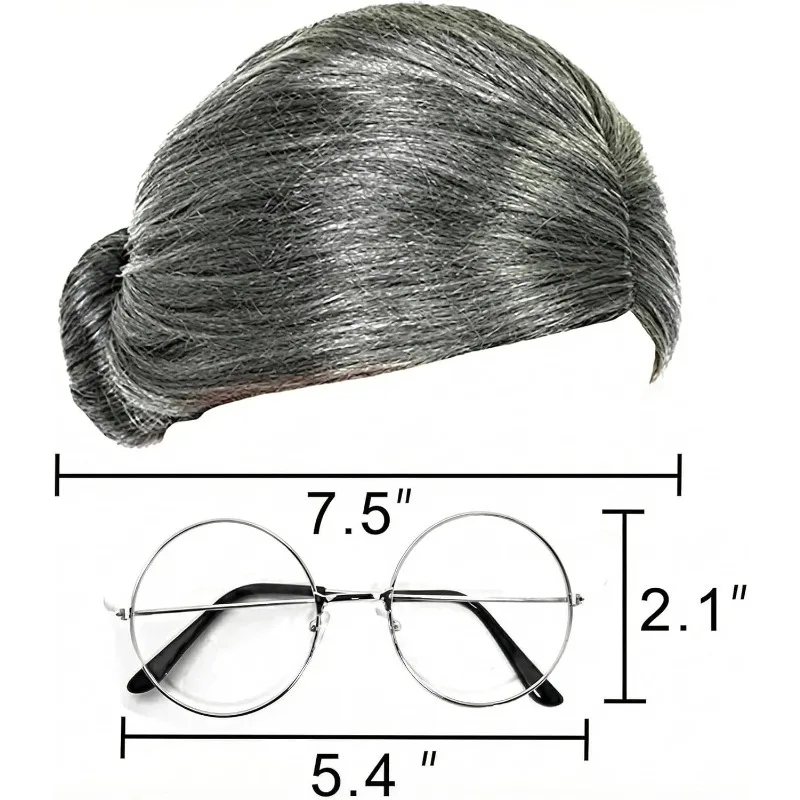 Costume de vieille dame, perruque de grand-mère avec lunettes de grand-mère, Costume de 100 jours d'école pour filles habiller Cosplay fête de famille Surprise