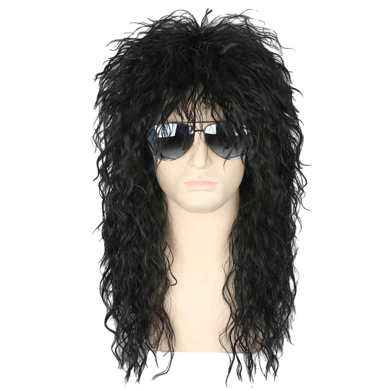 Man Wig Long Curly Fluffy Style for Halloween Party Costume Cosplay Hair  for Male Anime Sythetic