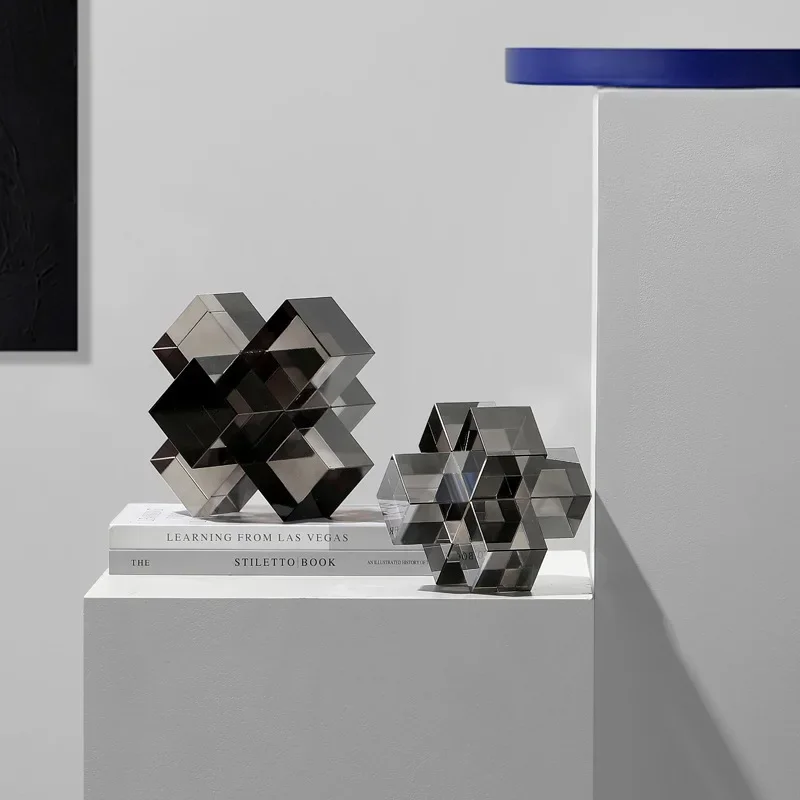 Minimalism Cross Crystal Ornaments Transparent Geometric Square Crystal Statue Desk Decoration Frosted Glass Crafts Sculpture