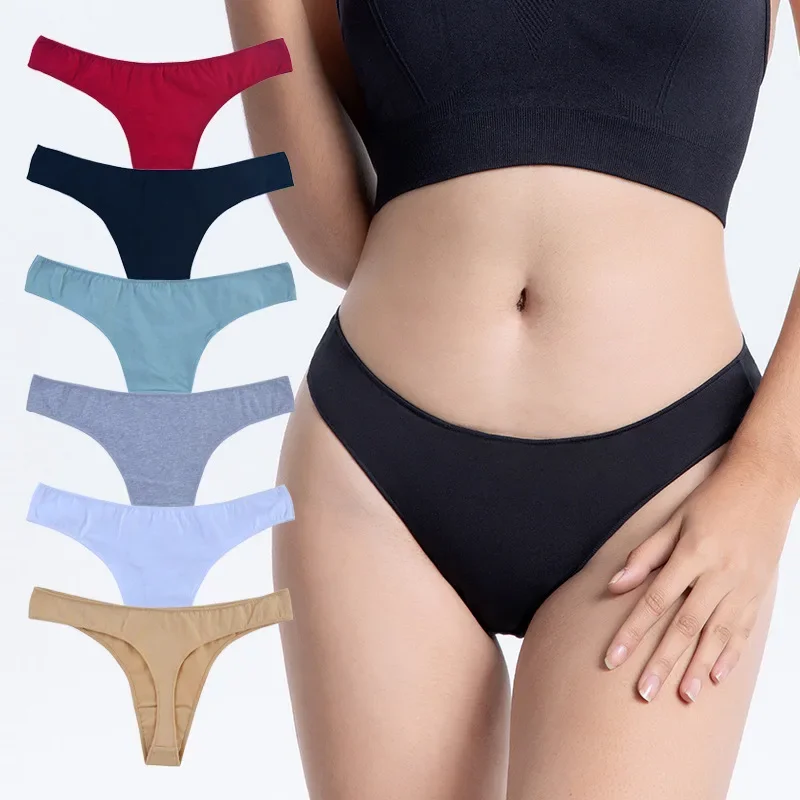 1pcs Cotton Women's Thongs Panties Sports Breathable Low Waist Underwear Lingerie Sexy Female Lady Solid Color G-String