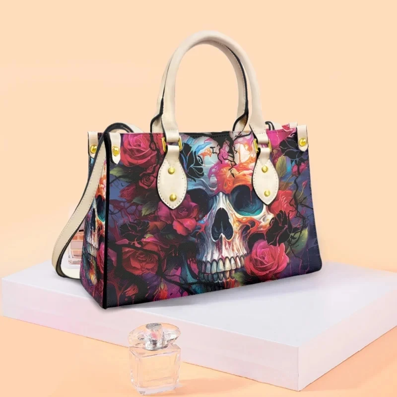 

Sugar Skull Pattern Branch Design Handbags for Women Fashion Shoulder Shopping Bag Practical Ladies Tote Bags Commuting Totes