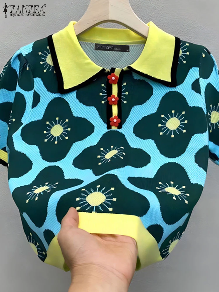 Fashion Summer Floral Print Blouse Office Women Shirt 2025 ZANZEA Elegant Short Sleeve Work OL Blusas Stylish Holiday Tops 2025