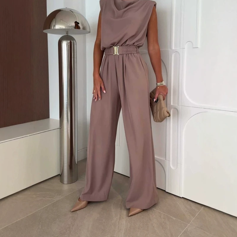 2026 Women's New V-neck Sleeveless Waist Belted Jumpsuit