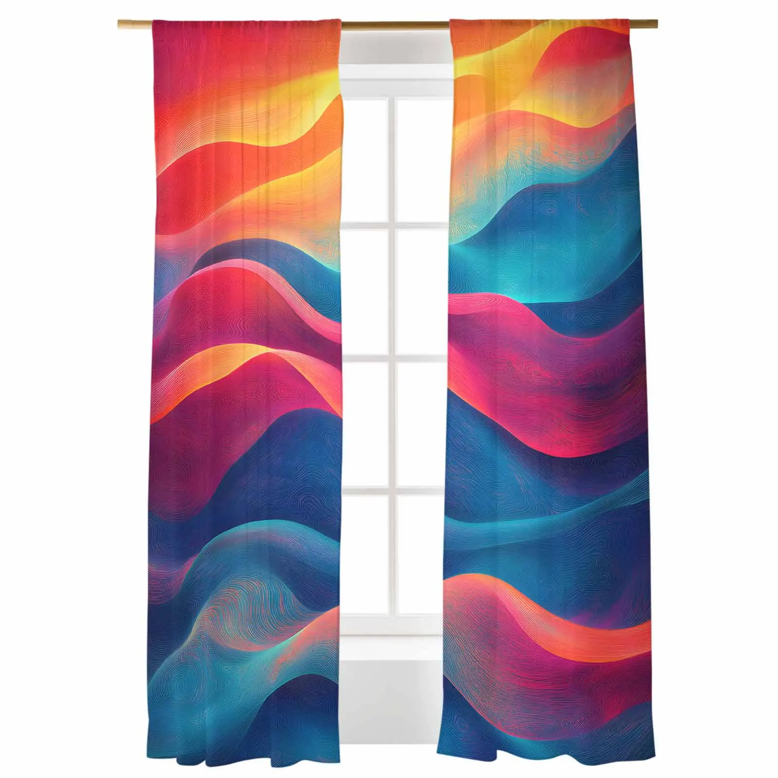 

Abstract Colorful Water Ripple Curtain Window Tulle Curtains For Living Room Kitchen Window Treatments Voile Curtains