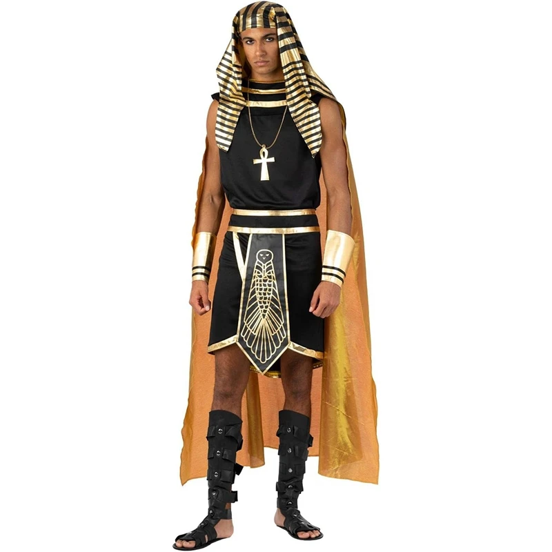 Combhasaki мужской египетский фараон Хэллоуин косплей наряды комбинезон + накидка + пояс + шляпа + браслеты костюм короля Туту комплект Combhasaki мужской египетский фараон Хэллоуин косплей наряды комбинезон + накидка + пояс + шляпа + браслеты костюм короля Туту комплект