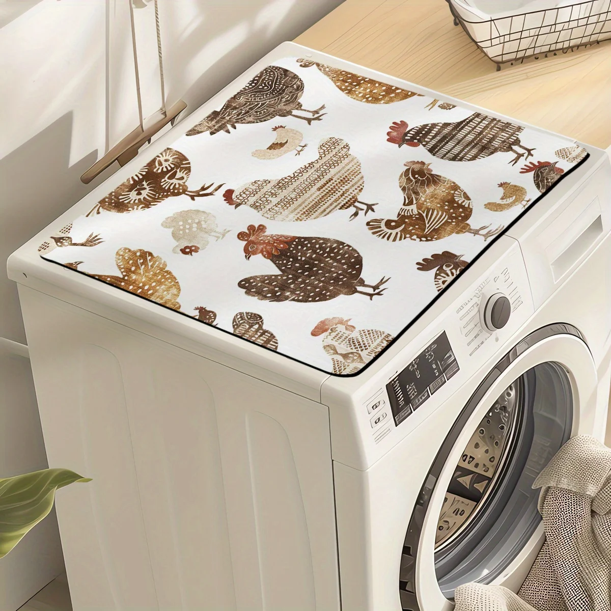 Country Style Chicken Print Multi‑Purpose Mat Dish Drying Surface Mat Washing Machine Top Cover for Kitchen Laundry Area