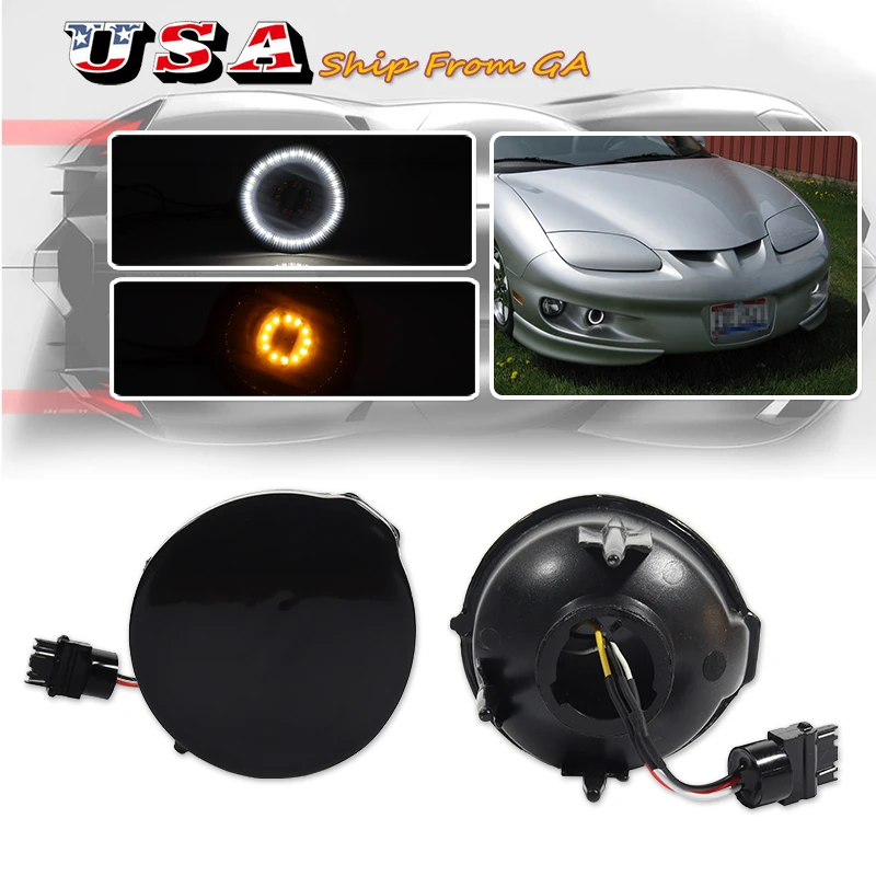 

2PCS Car Front Turn Signal Lamp Assembly For 1998-2002 Pontiac Firebird Xenon White LED Parking/Driving & Full Amber LED Blinker