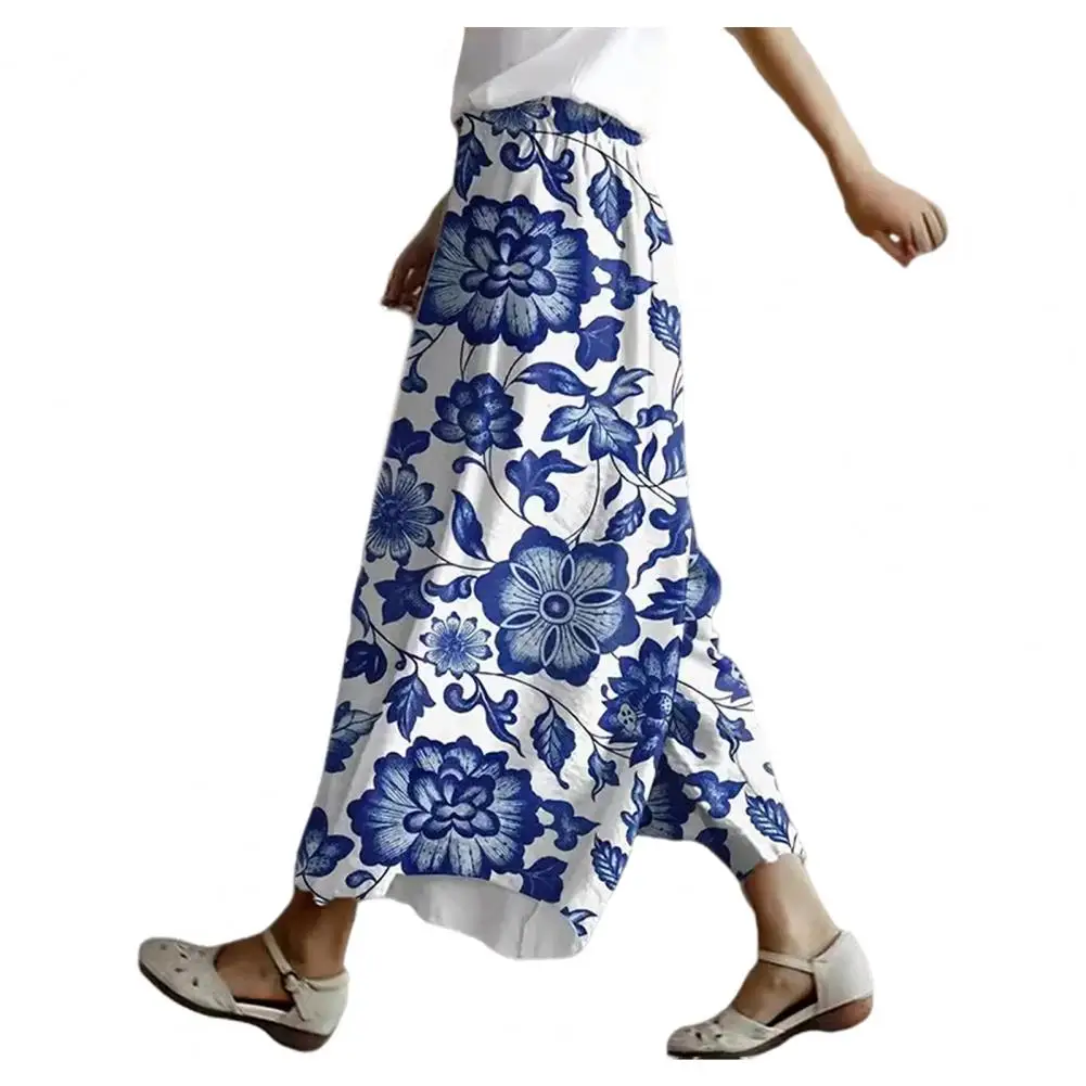 Women Wide-leg Pants Loose Fit Bottoms Floral Print Wide-leg Women Pants Stylish Elastic Waist Trousers for Wear for Women