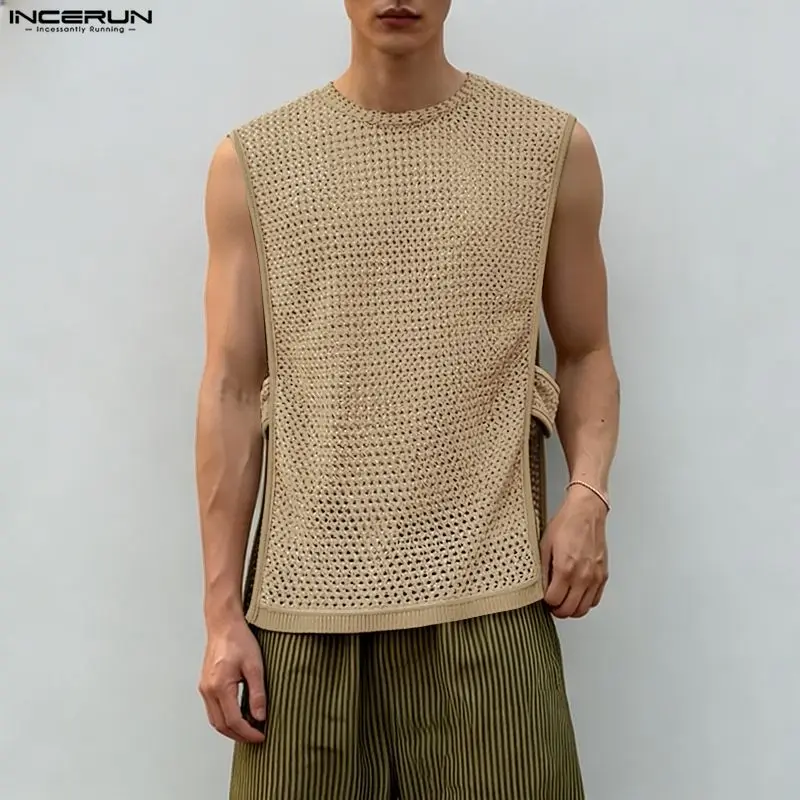 INCERUN Men's Tank Tops Summer Hollow Out See Through Split Men Clothes Streetwear Sexy 2026 Vacation Casual Male Vests Tops Man