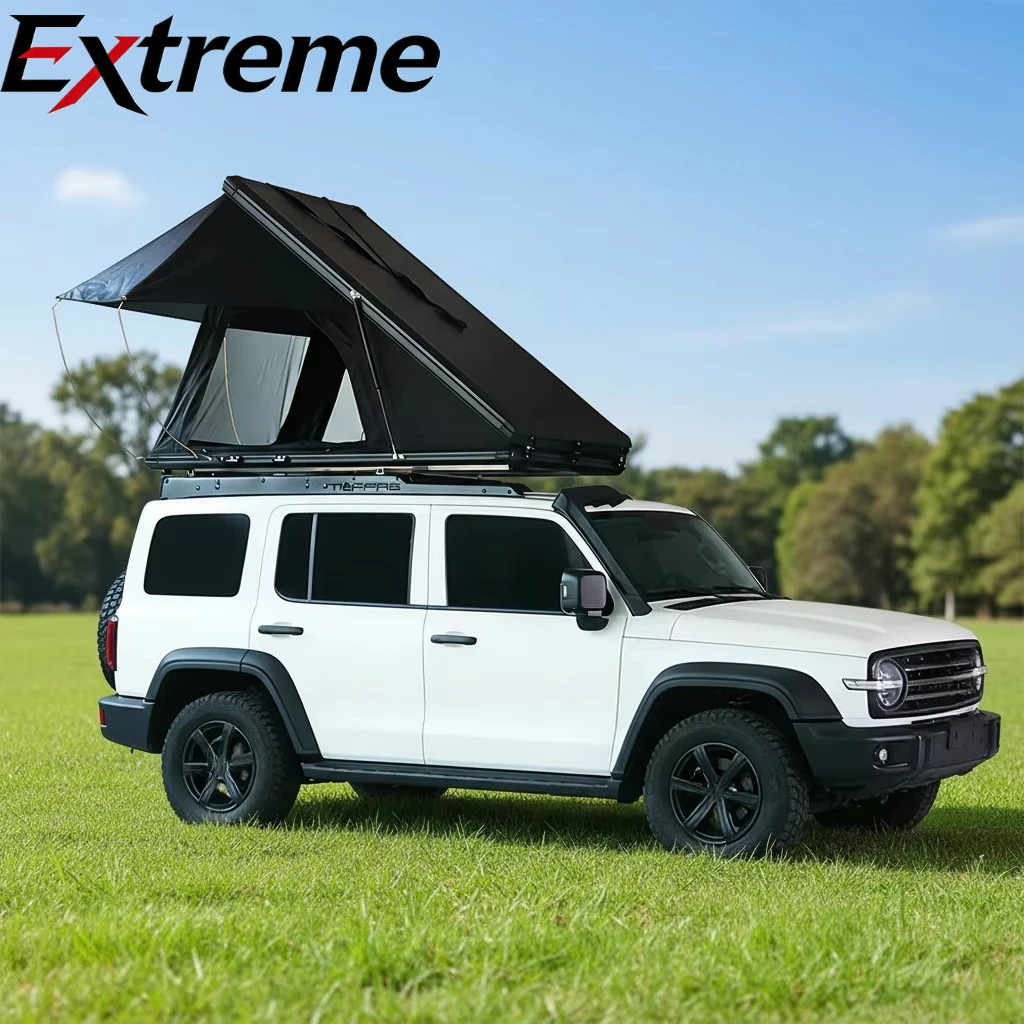 2-person Hard Shell SUV Roof Top Tent with Aluminum Frame for Camping, Equipped with Ladder
