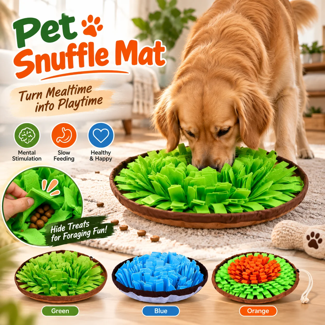 Pet Sniffing Pad Foldable Dog Slow Feeding Mat Toy Interactive Foraging Brain-Boosting Feed Game for Cats Dogs Bowl Travel Use