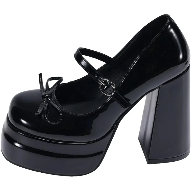 

Женские туфли Мэри Джейн на квадратном высоком каблуке 12 см, модные туфли с узлом-бабочкой, весенне-осенние туфли для свадебной вечеринки