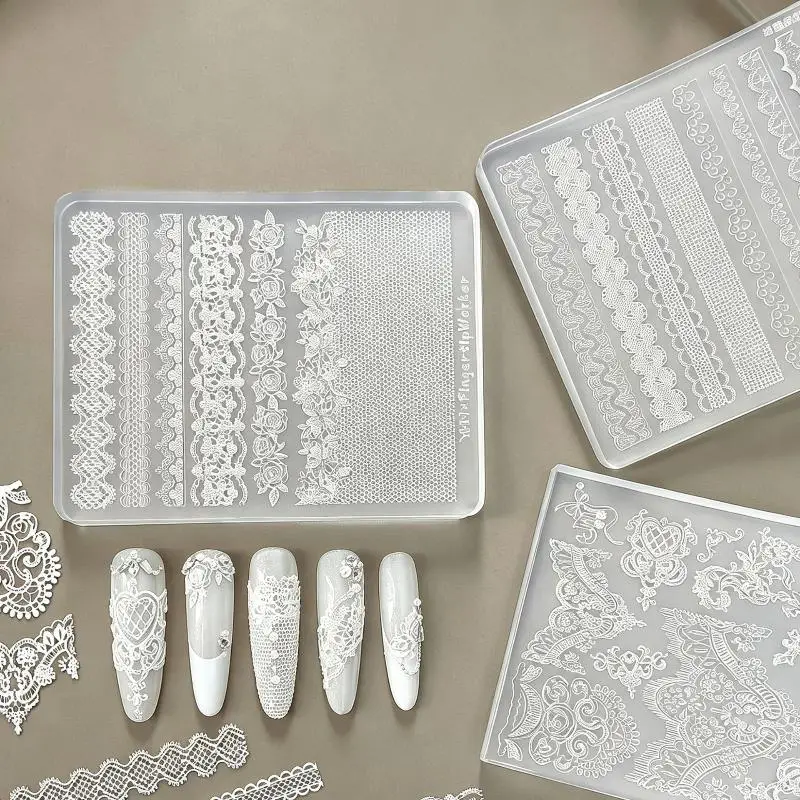 3D Lace Silicone Nail Art Mold French Pattern DIY Manicure Tool: Nail Charms Supplies Plate