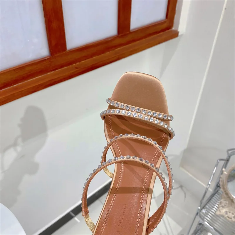 Sandals Rhinestone Hot Drill Slippers Women Square Toe Open Toe High Heels