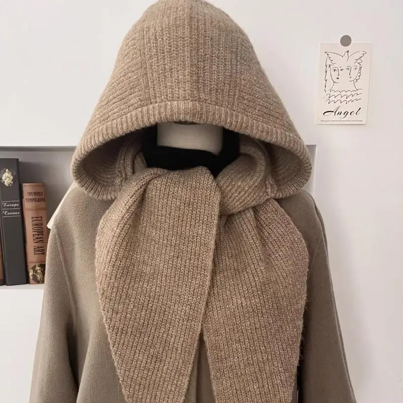 Offre spéciale laine automne et hiver chapeau et écharpe en un cache-oreilles chauds chapeau de laine à la mode pour les femmes tricot cou plus chaud