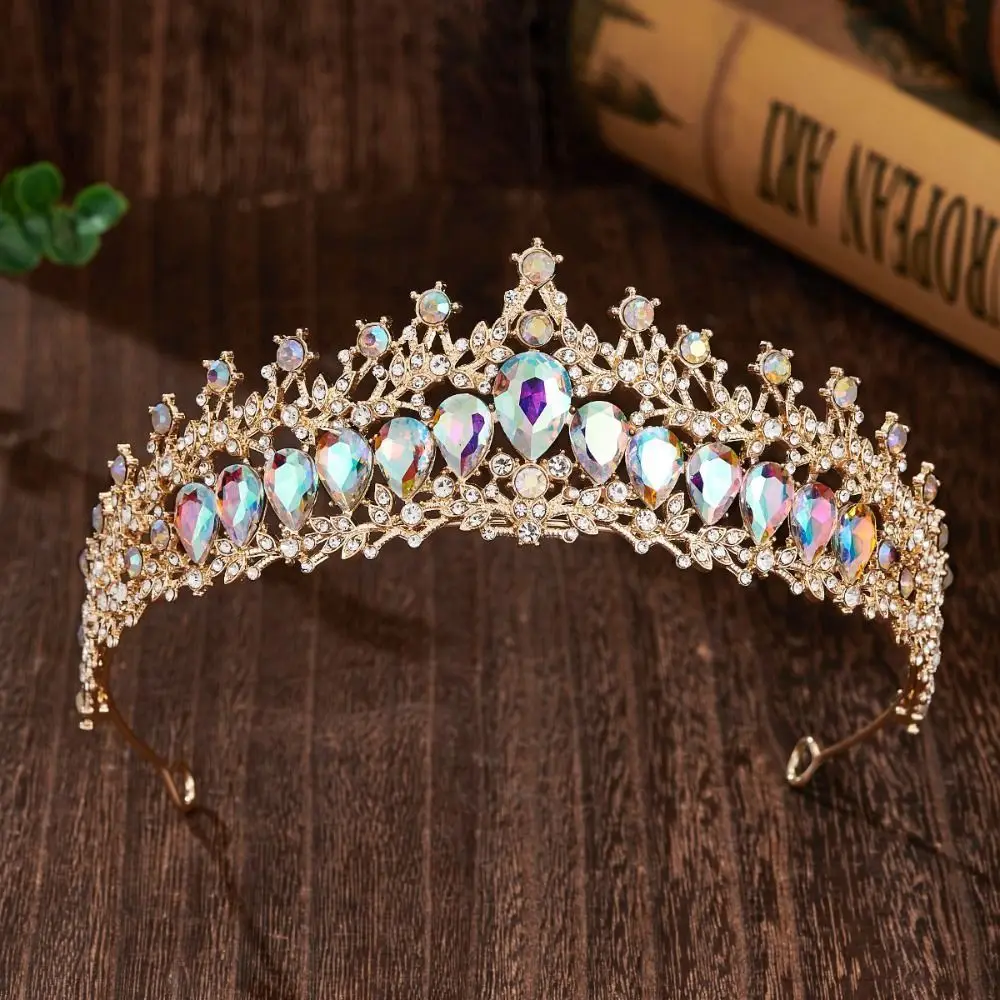 Temperament Glanzende Barokke Koningin Tiara's Luxe Elegante Bruidshoofddeksels Veelkleurige Oogverblindende Legering Prinses Kroon Optocht