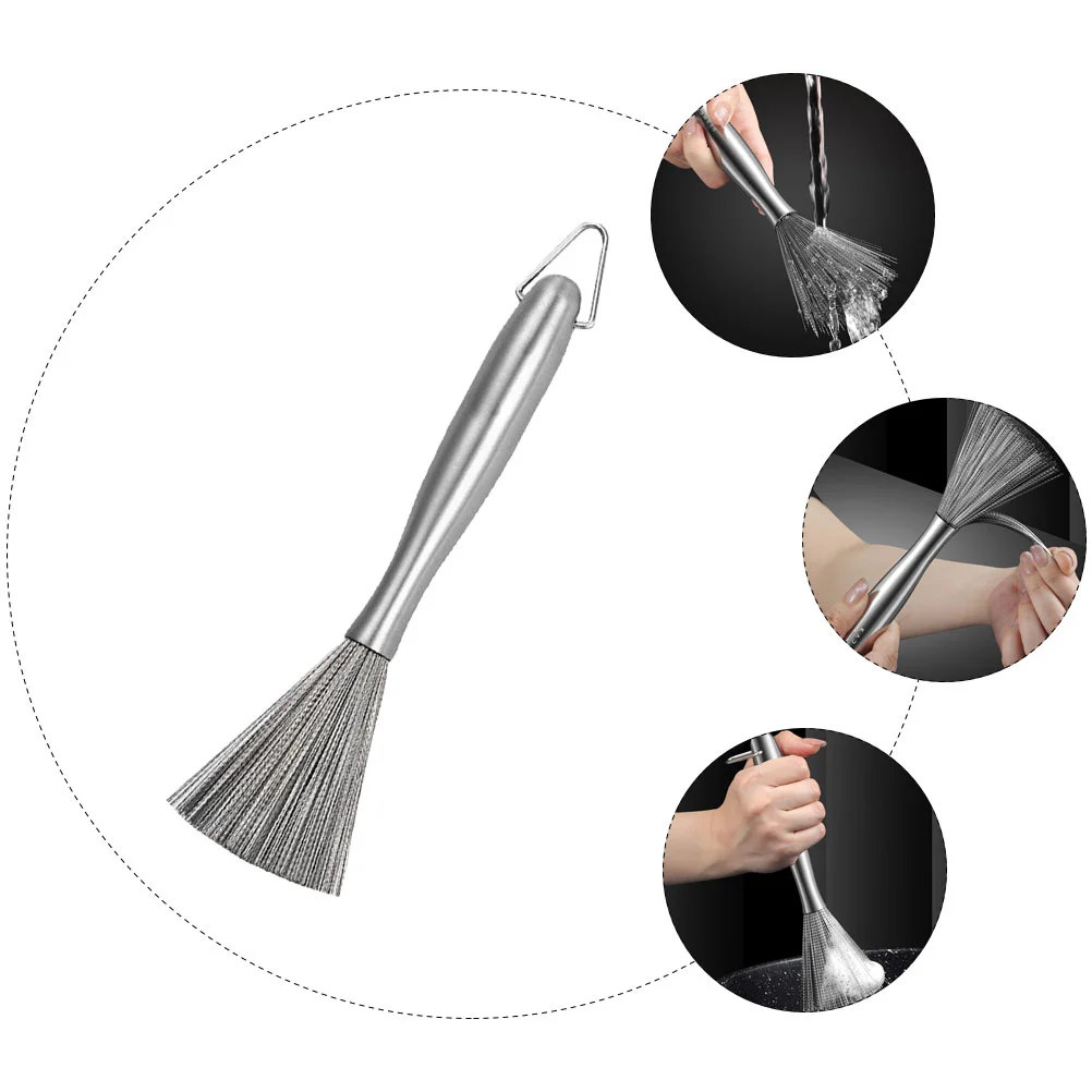 Floor Scrubber Stainless Steel Pan Brush Kitchen Handle 22.5X7X7CM Wok Accessories Silver Washing Metal Cleaning