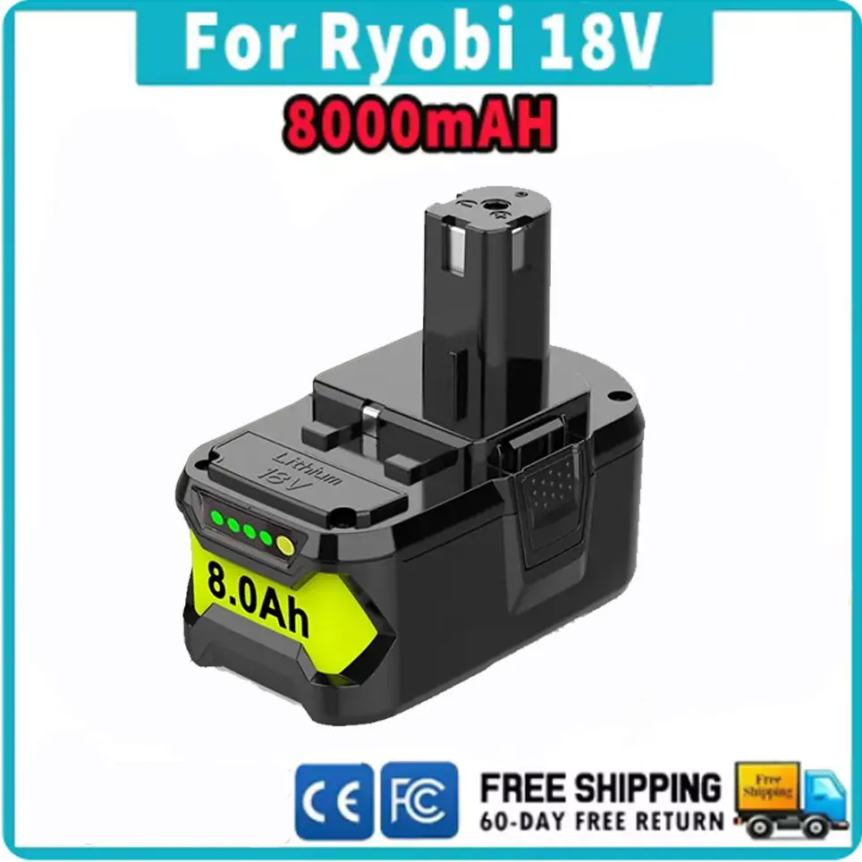 RYOBI P108 18V One + Plus 8000mAh 18650 Li-Ion batterie 2025 mise à niveau Compatible avec les outils électriques P104 P107 RB18L50 RB18L20 124