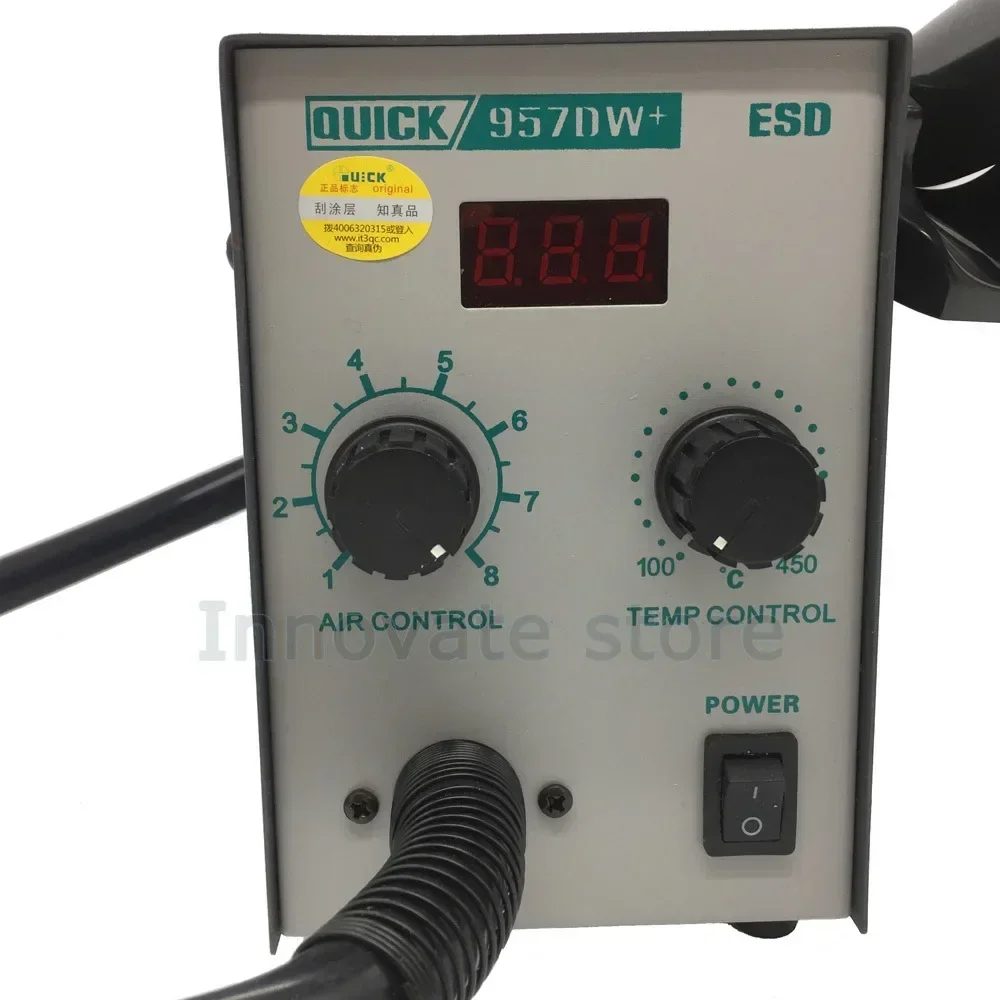 Rework Stations QUICK 957DW+ Hot Air Heat Gun Solder Station 400W LED Display Adjustablewith Welding Station Helical Wind 220V