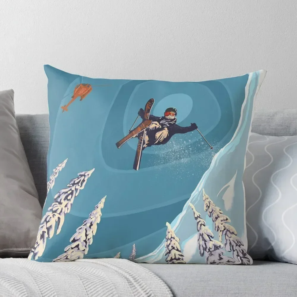 retro ski jumper heli ski poster art Throw Pillow Cushion Cover Cushions For Decorative Sofa Luxury Pillow Cover pillow