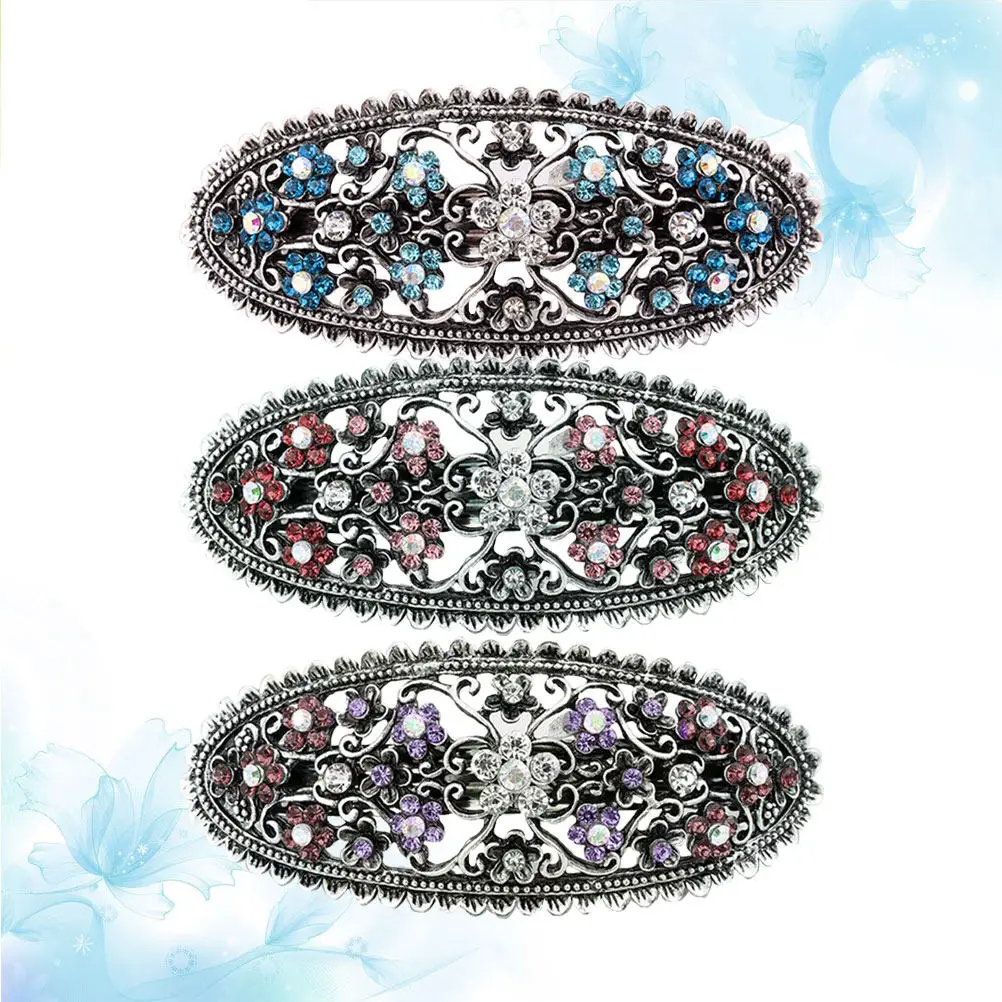 

3Pcs Elegant Alloy Hair Clips Crystal Decorated Ponytail Holders for Women Fashionable Barrettes for Spring Summer Outings and