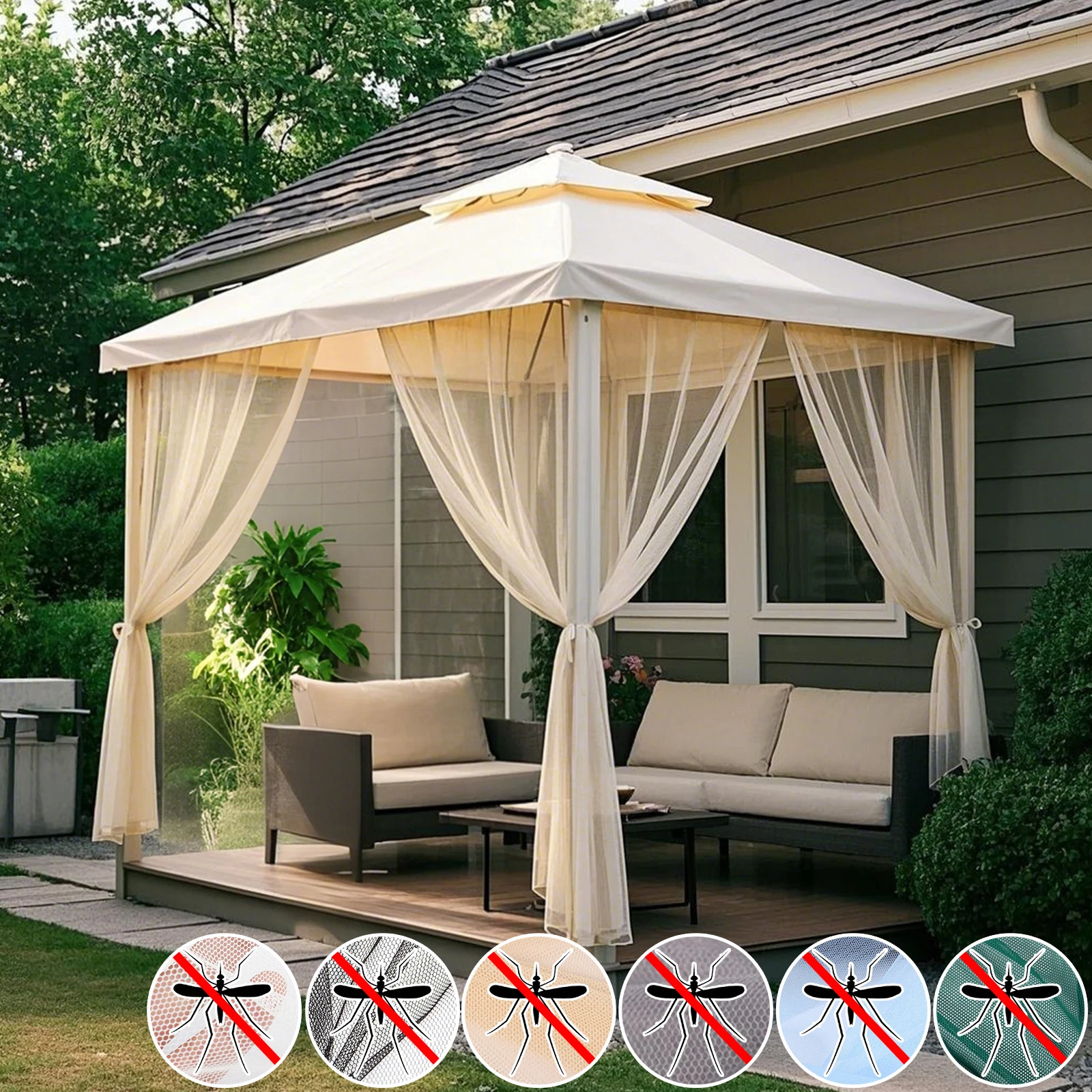 Cortinas transparentes para exteriores, mosquitera para Patio, barra de bolsillo, cortinas de gasa de malla para jardín, cortinas antimosquitos para pérgola de porche