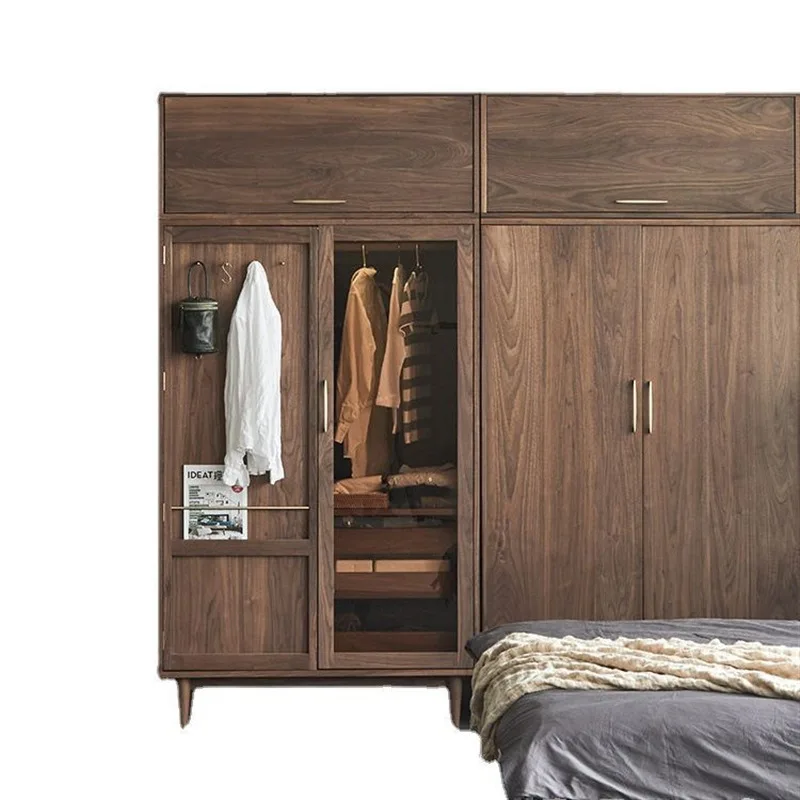 

Nordic all solid wood wardrobe household bedroom locker storage cabinet Japanese black walnut modern simple clothing cabinet